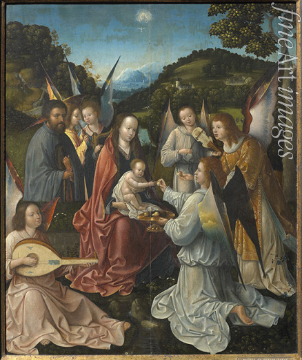Meister von Hoogstraeten - Heilige Familie mit Engeln und die Heiligen Katharina und Barbara (Triptychon, Mitteltafel)