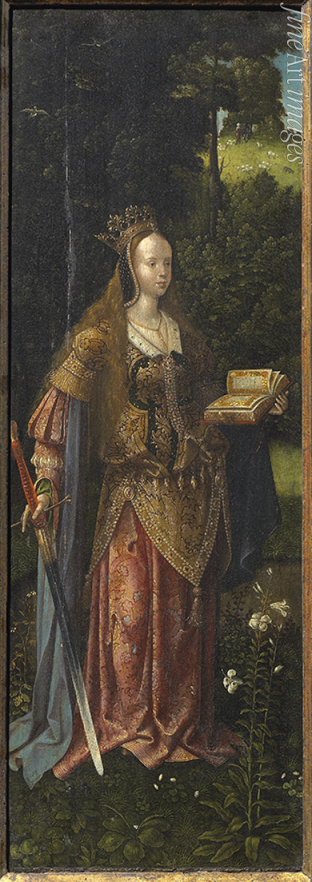 Meister von Hoogstraeten - Heilige Katharina. Heilige Familie mit Engeln und die Heiligen Katharina und Barbara (Triptychon)