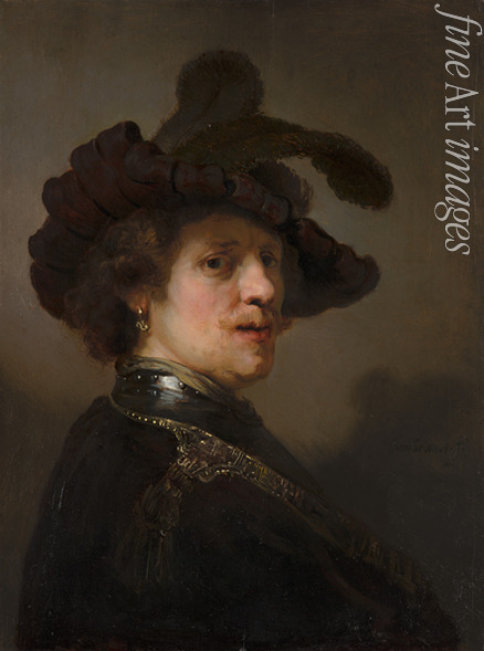 Rembrandt van Rhijn - Tronie eines Mannes mit Federbarett 