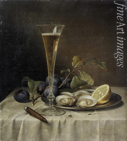 Preyer Johann Wilhelm - Still life with champagne and oysters 