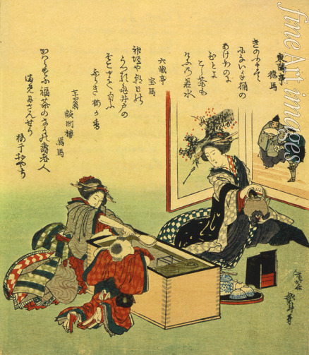 Hokusai Katsushika - Frauen und Junge neben einer Kohlenpfanne (Hibachi)