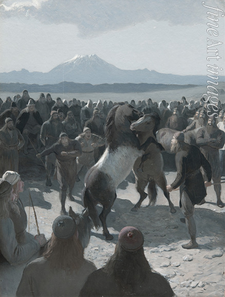 Malmström August - The Story of Burnt Njáll: The Horse-Fight at Hliðarendi