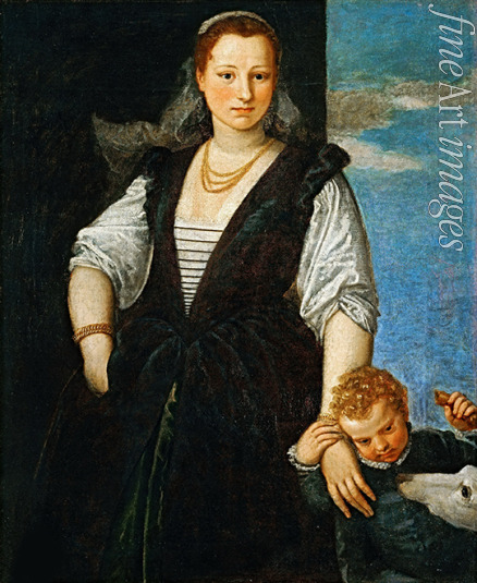 Veronese Paolo - Portrait of a Woman with a Child and a Dog (Isabella Guerrieri Gonzaga Canossa)