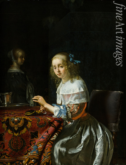 Mieris Frans van the Elder - Young Woman Threading Pearls
