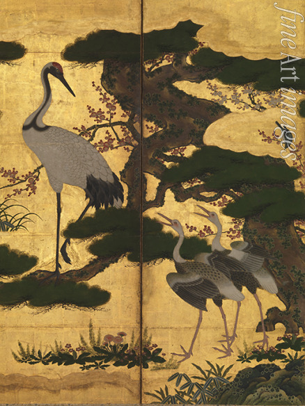 Unbekannter Künstler - Vögel und Blumen von vier Jahreszeiten. Detail des sechsteiligen Paravents