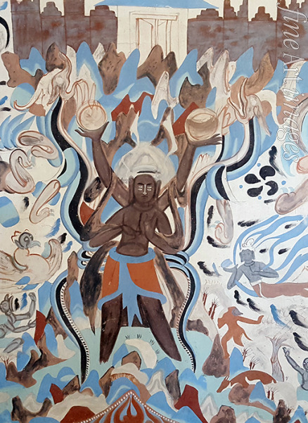 Zentralasiatische Kunst - Asura. Wandmalerei aus der Höhle Nr. 249. Mogao-Grotten