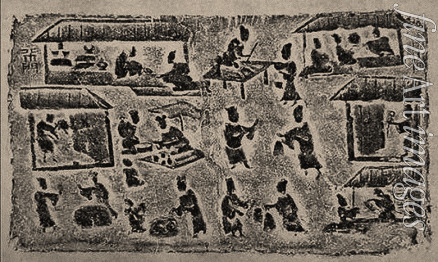 Central Asian Art - The rubbing from the Brick Relief with many kinds of merchants