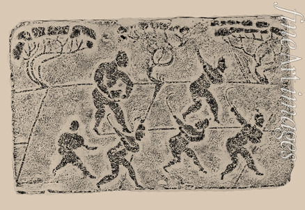 Central Asian Art - The rubbing from the Brick Relief with sowing and harvesting