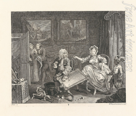 Hogarth William - Der Lebenslauf einer Prostituierten. Szene 2: Moll als Kurtisane eines reichen Kaufmanns