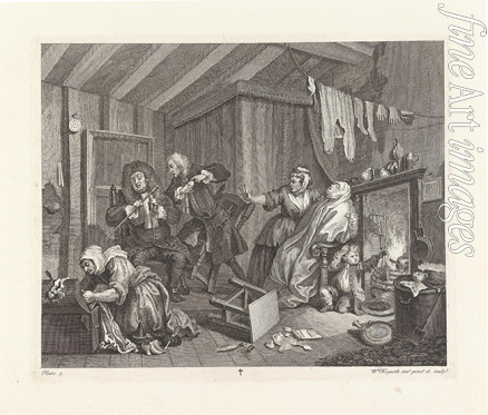 Hogarth William - A Harlot's Progress. Plate 5: Moll dying of syphilis