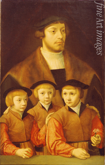 Bruyn Bartholomäus (Barthel) der Ältere - Bildnis eines Mannes mit drei Söhne