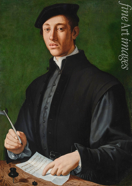 Bronzino Agnolo - Bildnis eines jungen Mannes mit Feder und Blatt Papier Selbstbildnis