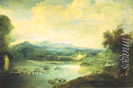 Watteau Jean Antoine - Landscape with a waterfall
