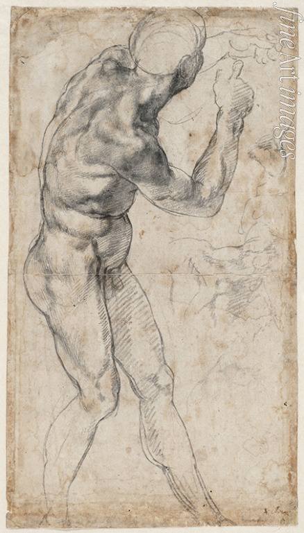 Buonarroti Michelangelo - Männlicher Akt, sich nach rechts wendend