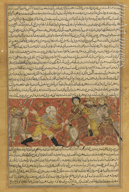 Anonymous - Sassanid general Wahrez killing the Ethiopian Aksumite king Masruq ibn Abraha. From Tarikhnama by Bal'ami