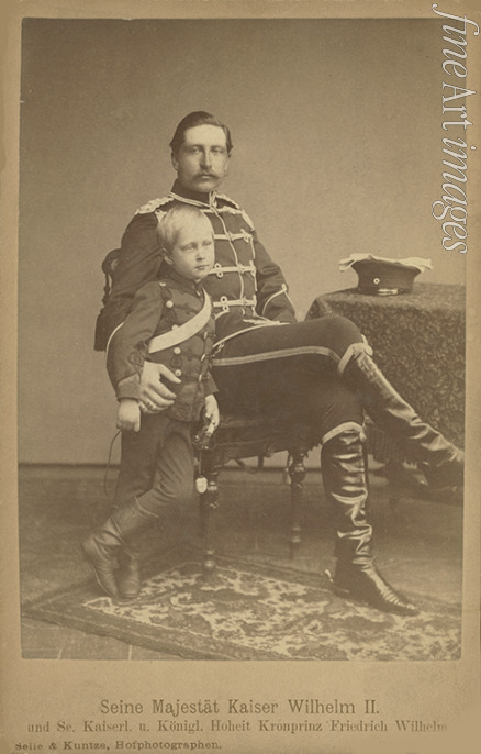 Photo studio Selle & Kuntze Potsdam - Portrait of German Emperor Wilhelm II (1859-1941), King of Prussia, with Crown Prince Friedrich Wilhelm (1882-1951)