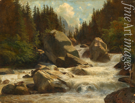 Calame Alexandre - Mountainous Landscape with a Torrent