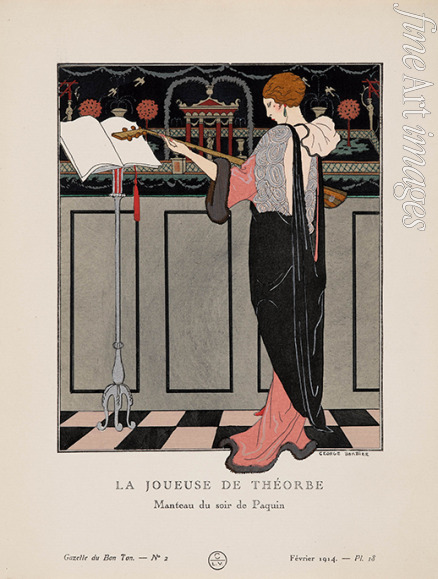 Barbier George - La Joueuse de Théorbe, Manteau du soir de Paquin (La Gazette du Bon ton)