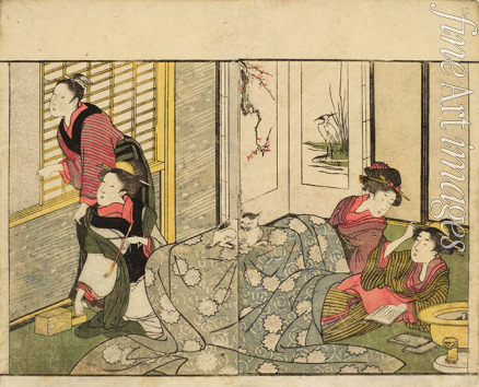 Utamaro Kitagawa - Interior Scene on a Snowy Day. From the Picture Book of Flowers of the Four Seasons (Ehon shiki no hana)