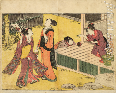 Utamaro Kitagawa - Girls Playing New Year Games. From the Picture Book of Flowers of the Four Seasons (Ehon shiki no hana)