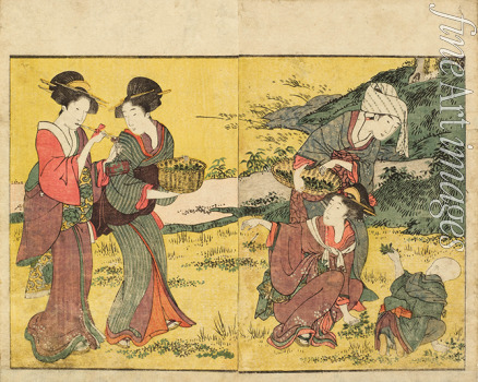 Utamaro Kitagawa - Gathering Spring Herbs. From the Picture Book of Flowers of the Four Seasons (Ehon shiki no hana)
