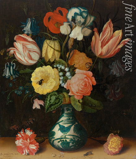 Ast Balthasar van der - Still Life with Tulips, Roses and Carnations in a Wan Li Porcelain Vase with Butterfly and Insects