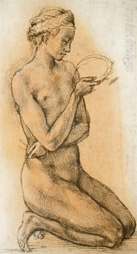 Buonarroti Michelangelo - Study of a Kneeling Nude Girl for 