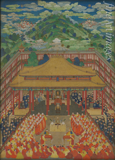 Unbekannter Künstler - Kaiser Qianlong empfängt im Putuo-Zongcheng-Tempel den Ubashi Khan aus dem Stamm der Torguten