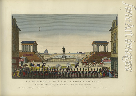 Courvoisier-Voisin Henri - Vue du passage du cortège de Sa Majesté Louis XVIII, devant la statue de Henry IV le 3 mai 1814 jour de son arrivée dans Paris