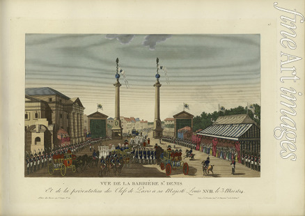 Courvoisier-Voisin Henri - Vue de la barrière Saint-Denis, et de la présentation des clefs à Sa Majesté Louis XVIII le 3 mai 1814