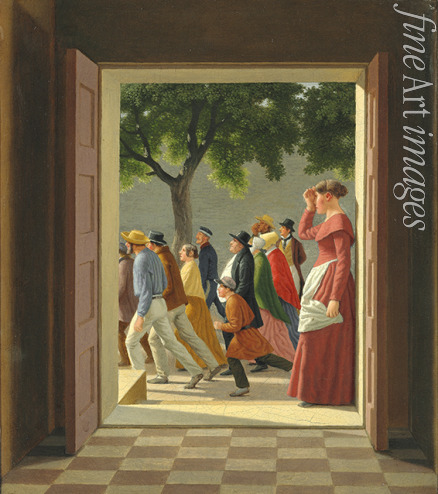 Eckersberg Christoffer-Wilhelm - Blick durch eine Tür auf laufende Figuren