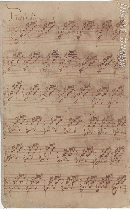 Bach Johann Sebastian - Autographes Manuskript der ersten Seite des Präludiums Nr. 1 aus dem ersten Teil des Wohltemperierten Klaviers