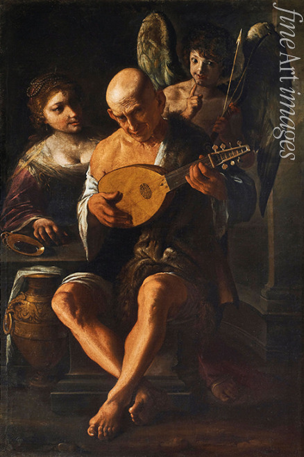 Paolini Pietro - Mondone che suona il liuto con donna e cupido in attesa (Mondone spielt die Laute, während Frau und Amor warten)