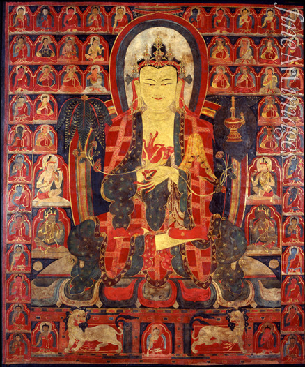 Tibetische Kultur - Maitreya mit der fünfunddreißig Buddhas der Sündenvergebung und der Meister der Kagyüpa-Schule