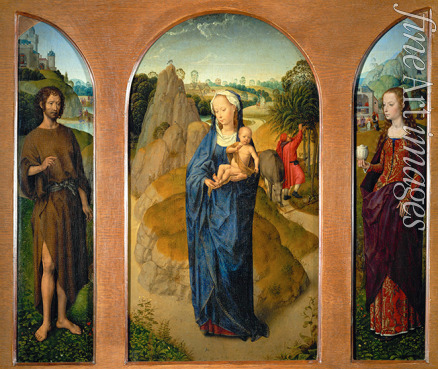 Memling Hans - Triptychon Die Ruhe auf der Flucht nach Ägypten (Mitteltafel), Der heilige Johannes der Täufer (linke Tafel), Maria Magdalena 