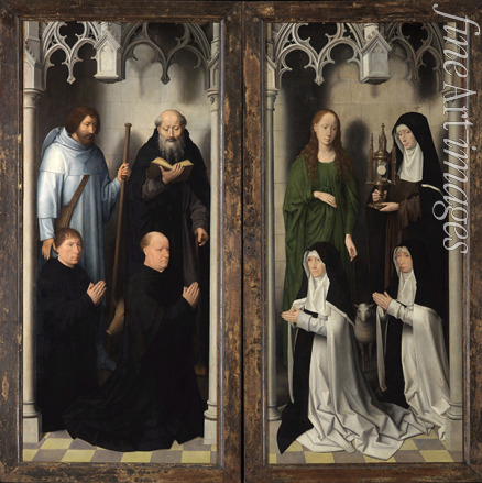 Memling Hans - Johannesaltar: Stifter mit Heiligen Jacobus und Antonius. Stifterinnen mit Heiligen Agnes und Klara
