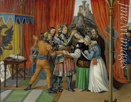 Unbekannter Künstler - Rudolf I. von Habsburg (1273-1291) vermählt den Sohn Rudolf II. mit Agnes von Böhmen, der Tochter des Ottokar II. Premysl
