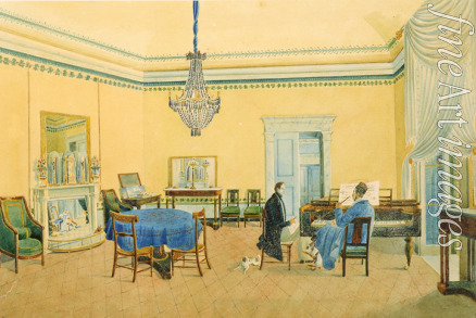 Russian master - Interior with figures. The Music Room