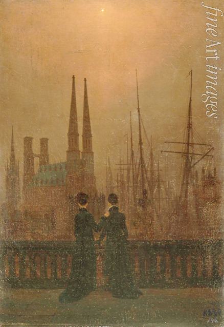 Friedrich Caspar David - Harbour at Night (Sisters)