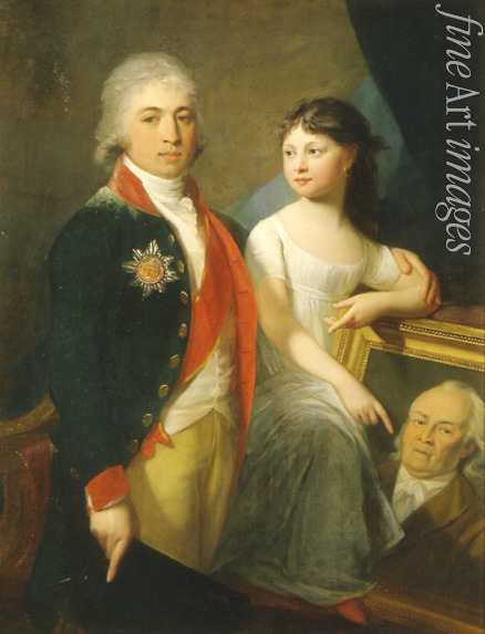 Mosnier Jean Laurent - Porträt des Schriftstellers und Staatsmannes Iwan M. Murawjew-Apostol (1765 - 1851) mit Tochter