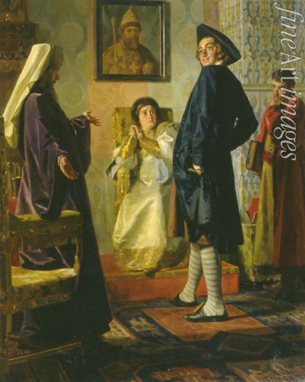 Newrew Nikolai Wassiliewitsch - Peter I., seine Mutter Zarin Natalia und Patriarch Adrian I.