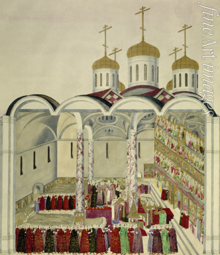 Unbekannter Künstler - Die Krönungsfeier des Zaren Michail Fjodorowitsch (Michael I.) im Moskauer Kreml am 11. Juli 1613