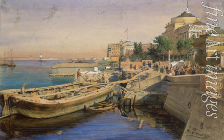 Premazzi Ludwig (Luigi) - View of the Neva Embankment near the Admiralty St Petersburg