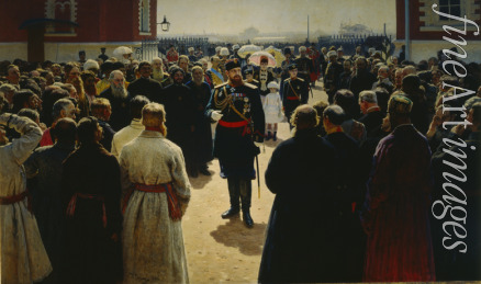 Repin Ilja Jefimowitsch - Alexander III. empfängt die Vorsteher der Amtsbezirke auf dem Hof des Peterschlosses in Moskau